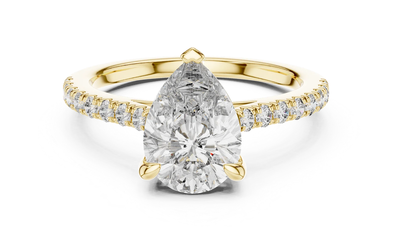 Pear diamond ring in yellow gold