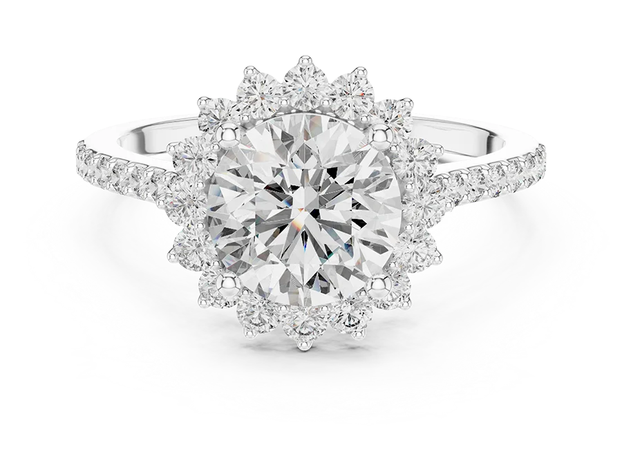 Halo diamond ring in white gold